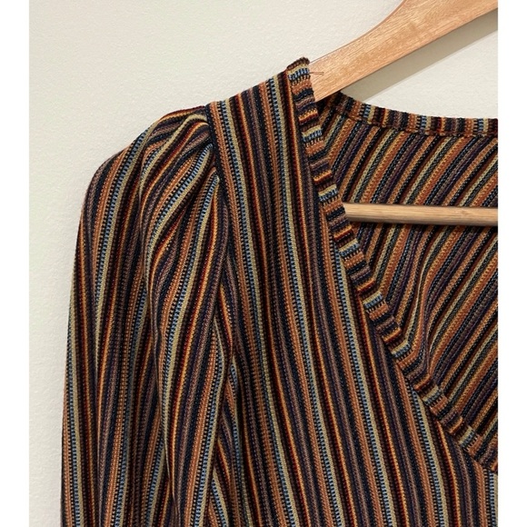 Free People Multicolor Striped V-Neck Blouse, Size XS - Picture 5 of 10